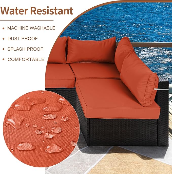 14 Piece Outdoor Patio Cushion Covers Replacement, Waterproof Outdoor Furniture Cushion Covers, Fit 7 Pcs 6 Seater Wicker Rattan Conversation Sofa Set,Brick Red(Only Cover) 25.6x25.6