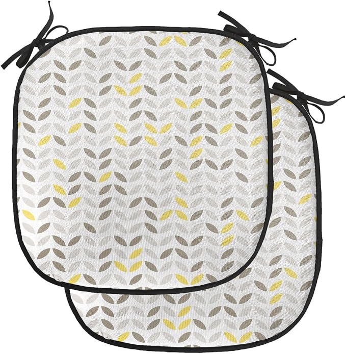 Lunarable Geometric Chair Cushion Pads Set of 2, Fish with Abstract Pattern Techno Urban Illusion Creative Design Print, Anti-Slip Seat Padding for Kitchen & Patio, 16"x16", Yellow and Taupe