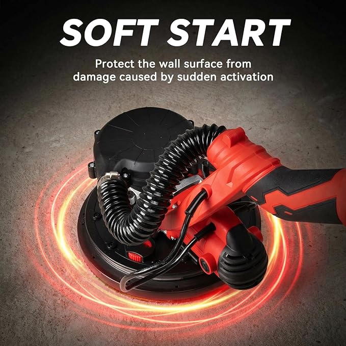AEROPRO Tools Electric Drywall Sander 800W with Vacuum Dust Collection, Popcorn Ceiling Remover, 800-1800RPM, Soft Start, LED Light, Foldable & Extendable Handle, 12 Sanding Discs & 1 Polishing Pad