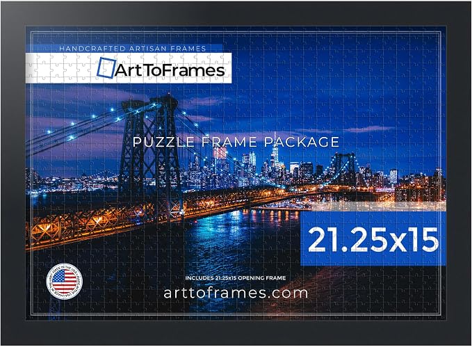 ArtToFrames Puzzle Frame for Buffalo Games 300, 500 Piece Jigsaw Puzzles, 21.25x15 Inch (54x38 cm), Soft Black Engineered Wood with Economy Acrylic, Ready to Hang Puzzle Display
