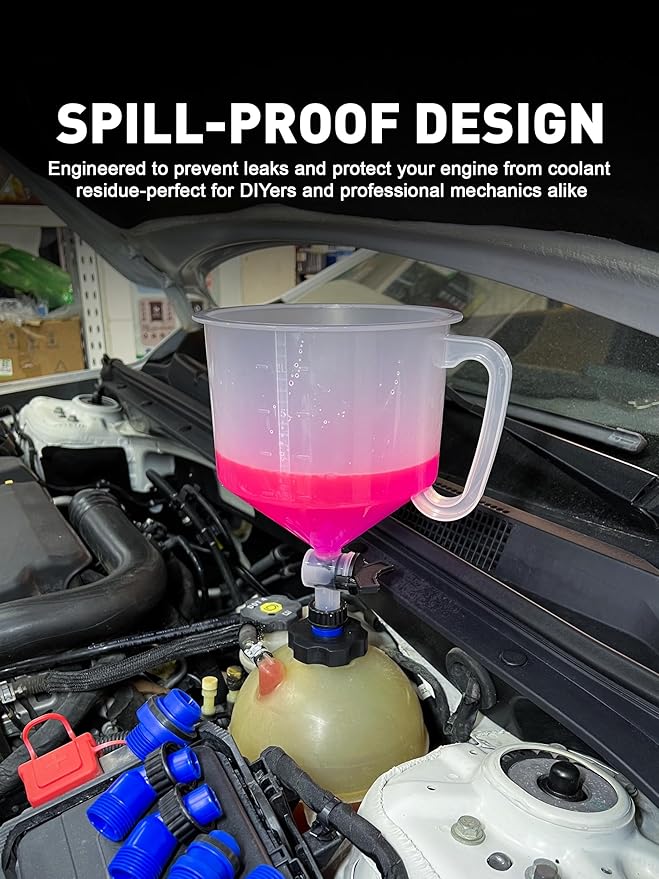 SMART JERRY - Coolant Bleeder Kit, Radiator Burping Funnel, No-Spill Coolant Funnel Kit, Radiator Flush Kit, Universal Radiator Funnels (2026 Upgrade: Added 2 Caps for Broader Compatibility)