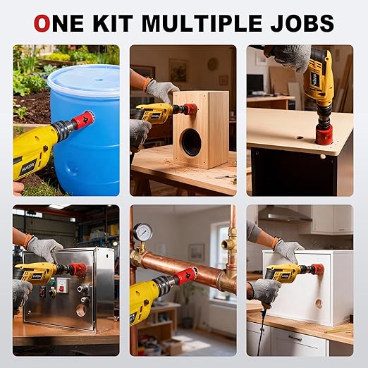 KATA Bi-Metal Hole Saw Kit for Metal & Wood - 16PCS Deep Cut 48mm Hole Saw Set 3/4" - 2-1/2"(19-64mm) with Arbors in Solid Case - Fast Chip Removal Holesaw Cutter for Electrician, Plumber, DIY