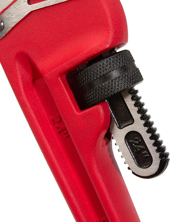 Steelman Heavy-Duty Cast Iron Straight Handle Pipe Wrench (24-Inch, Red;Silver)
