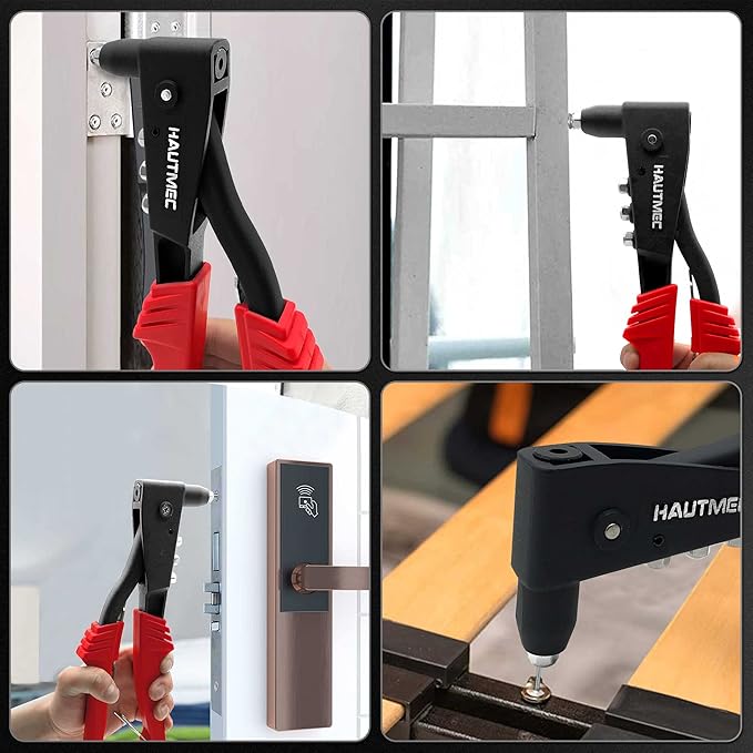 HAUTMEC Pop Rivet Gun with 4 Interchangeable Rivet Heads and Portable Wrench, Heavy Duty Durable Hand Riveter for Metal, HT0125-HR
