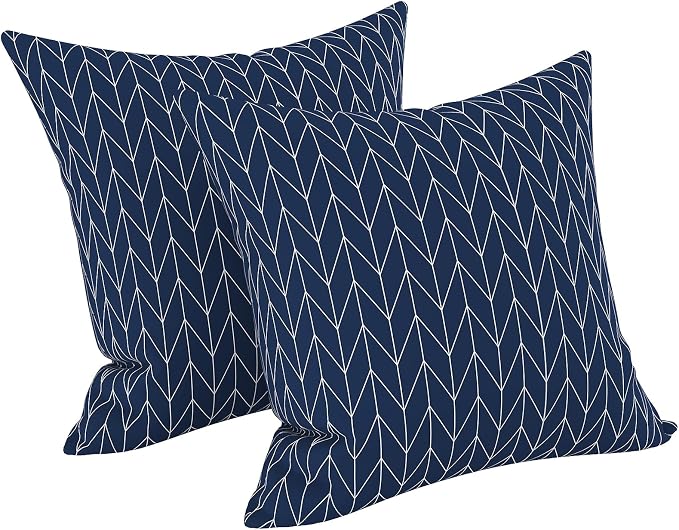 LVTXIII Outdoor/Indoor Throw Pillows, Decorative Throw Pillows with Inserts, 18”x18” Square Pillows for Bed, Couch, Sofa and Patio Furniture (Set of 2, Herringbone Navy)