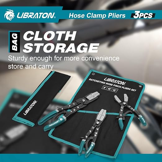 LIBRATON Hose Clamp Pliers, 3PCS Ratchet Hose Pinch Off Pliers, 8" 10" 12"