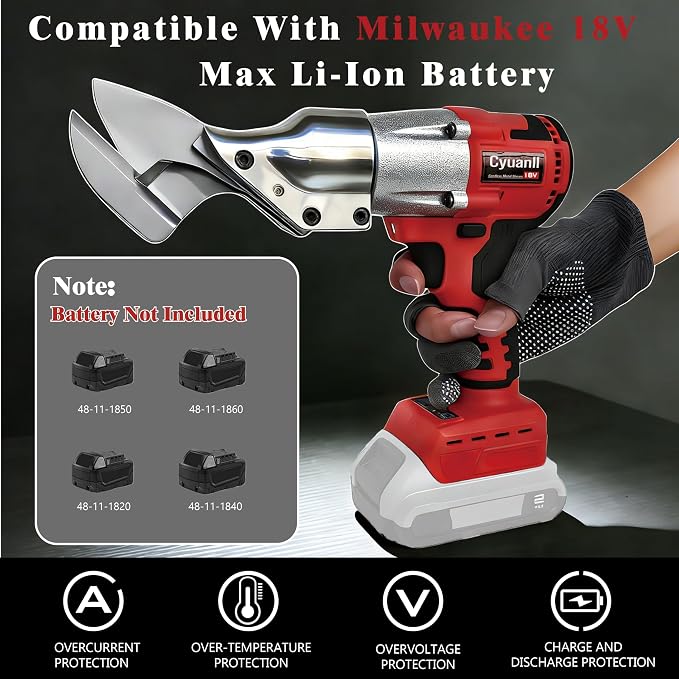 Cordless Sheet Metal Cutter for Milwaukee 18V Battery,14GA Electric Metal Shearsr, 360° Pivoting Head,400Nm Torque,Brushless Scissors for Stainless Steel,Carpet,Leather,Metal and Iron（Tool Only）