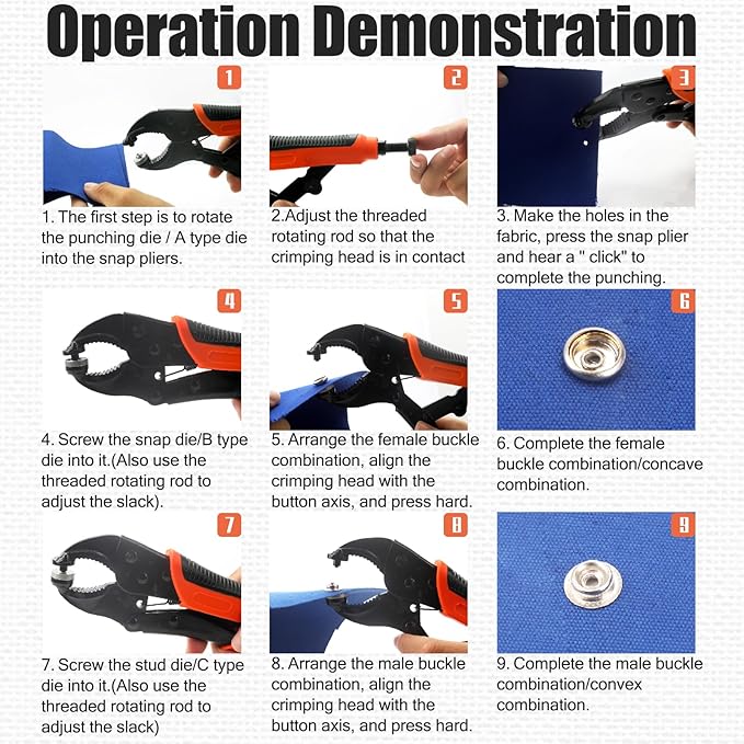 NVAAV 60-Set Snap Fastener Tool Kit, 15mm Metal Snap Buttons + Heavy Duty Pliers for Leather, Boat Cover Snaps, DIY Covers, and Canvas Snap Replacement