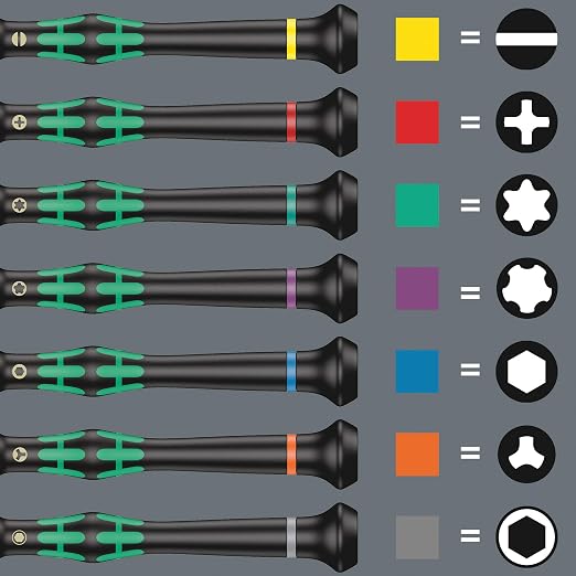 Wera 2052/6 Kraftform Micro Ballhead Hexagon Electronics Screwdriver Set and Rack, 6-Piece