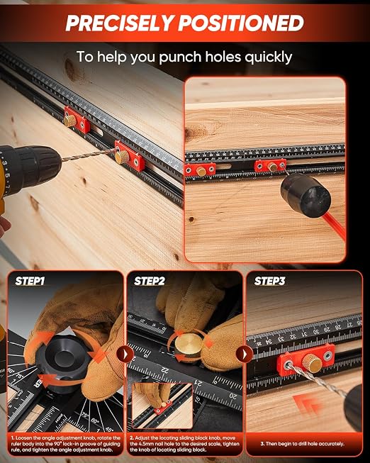 Saker 4-in-1 Scriber Marking Line Ruler, 29.5in Spliceable Extended T Square with Pencil, Precision Line Drawing & Drilling Positioning Tool, Cabinet Hardware Jig with Angle Adjustment for Woodworking