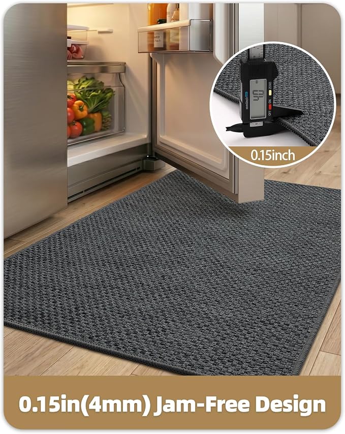 Color&Geometry Kitchen Rugs and Mats Non Slip Washable, Absorbent Woven Kitchen Runner Rug Easy to Clean Kitchen Floor Mats for in Front of Sink, Laundry Room, Hallway, 17”x79”, Dark Grey
