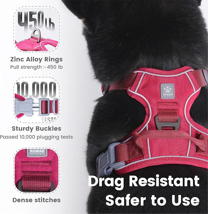 Pawaii Dog Harness for Large Dogs, No Choke Dog Harness, Adjustable Soft Padded Pet Vest with Easy Control Handle and Anti-lost Digital ID Tag