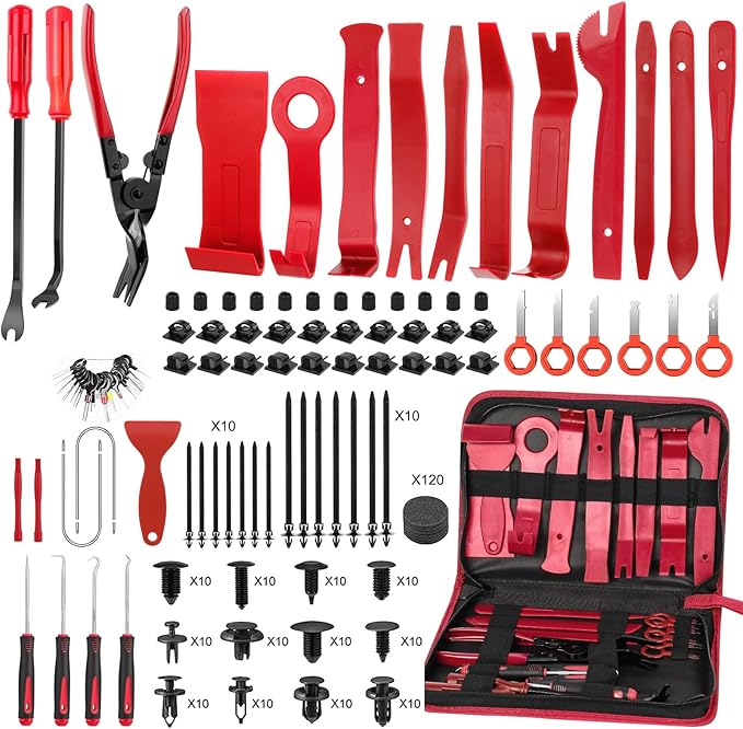 JNLK 352pcs Trim Removal Tool, Pry Tool, Door Panel Removal Tool Kit, Clip Tool, Fasteners Removal Tool with Car Retainer Body Clips Set, red