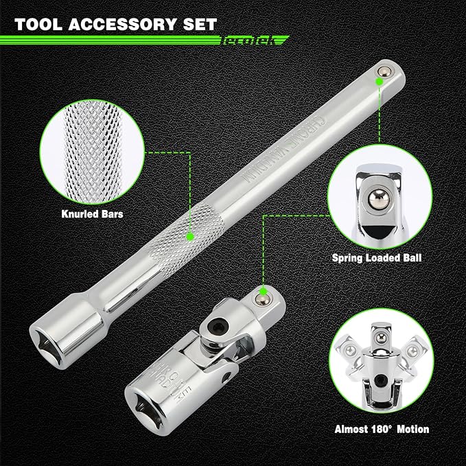 TecoTek 11-Piece Spark Plug Socket Set with 3/8" Drive Ratchet Handle, Spark Plug Gapper, Universal Joint and Extension Bar, 5/8", 3/4", 13/16", 14mm, 18mm, CR-V Sockets with Rubber Retaining Rings