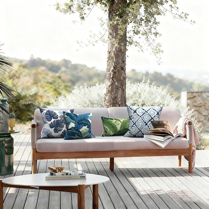 LVTXIII Outdoor Throw Pillows, Decorative Throw Pillows with Inserts, 20"x20" Square Pillows for Bed, Couch, Sofa and Patio Furniture, Set of 2, Boho Geometry Blue