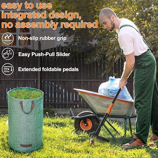 Weed Puller Tool Stand-Up - 40" Long Handle Weed Picker with Leaf Bag, 4 Claws Stainless Steel & Foldable Foot Board, Easy Weeding Removal, No Bending 101.6 cm