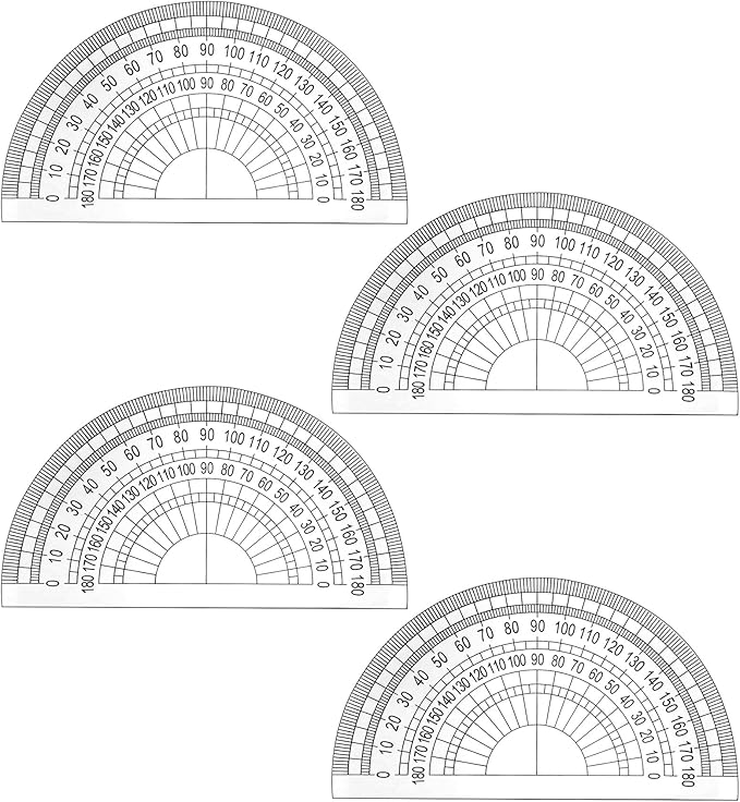 4Pcs Plastic Protractor Clear, 180 Degrees Protractor for School, 4" Transparent Plastic Protractors for Geometry, Angle Measurement, Ideal for Students & Teachers, Math Office