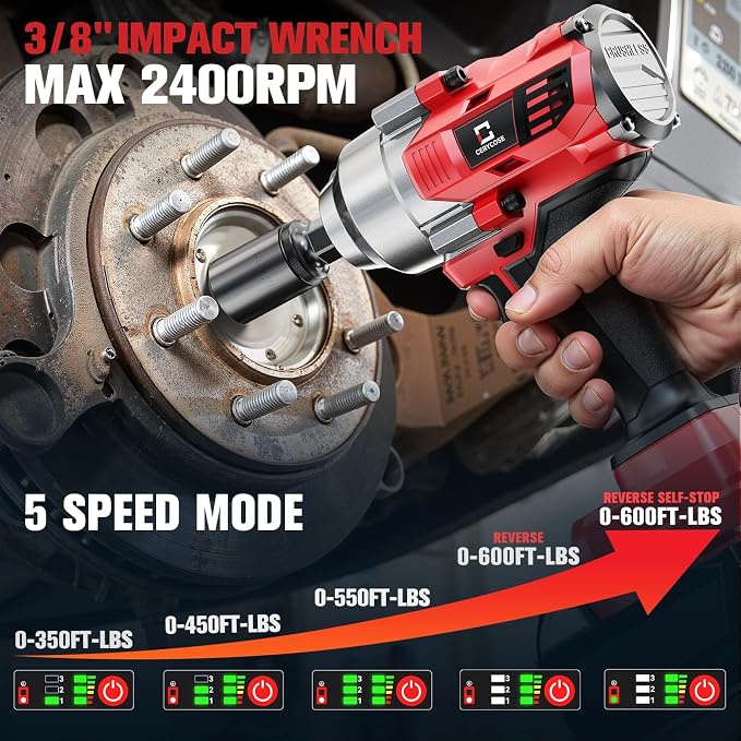 Cerycose Cordless Impact Wrench 3/8" Compatible with Milwaukee 18V Battery, 600Ft-lbs (800N·m), Brushless Electric Impact Driver, 2400 RPM, LED Light – Compact, Light-Duty(No Battery)