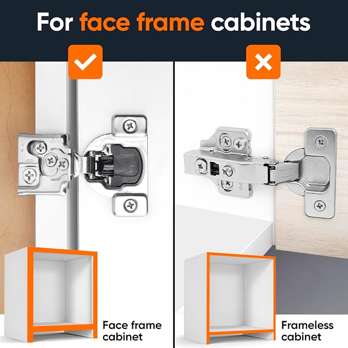 Decobasics 60 Pack Soft Close Cabinet Hinges – 1/2" Overlay for Kitchen Cabinet Doors, Slow Self-Closing Concealed Hidden Hinges for Face Frame –Stainless Steel, 3-Way Adjustable & Quiet Close Damper