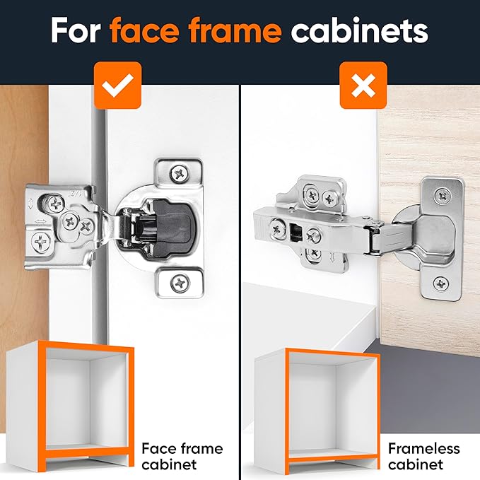 Decobasics 2 Pack Soft Close Cabinet Hinges – 5/8" Overlay for Kitchen Cabinet Doors, Face Frame Concealed Hidden Hinges – Stainless Steel, Self-Closing with 3-Way Adjustment & Slow Close Damper
