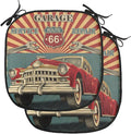 Lunarable Americana Chair Cushion Pads Set of 2, Vintage Garage Artwork with a Nostalgic Car Illustration Retro Vibes Route 66 Print, Anti-Slip Seat Padding for Kitchen & Patio, 16"x16", Teal