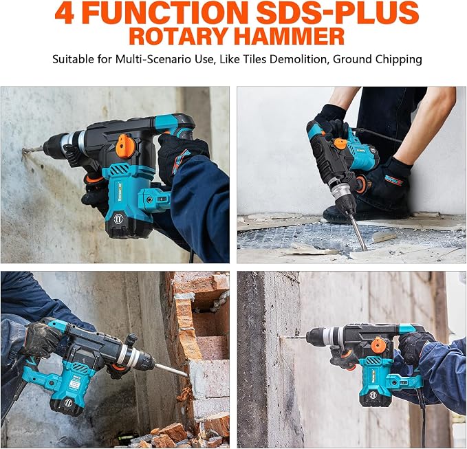 Berserker 1-1/4" SDS-Plus Heavy Duty Rotary Hammer Drill for Concrete 32MB | 1500W 12.5 Amp 4 Functions 12 lb. Corded Electric Variable-Speed Safety Clutch Vibration Control Demolition Rotomartillo