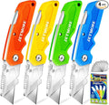 JETMORE Utility Knife, 4 Pcs Colorful Box Cutter with 10 SK5 Blades, Paper Craft Tools, Navajas Para Trabajo, Paper Cutter, Folding Utility Knife with Clip, Razor Knife for Cardboard, Box Opener