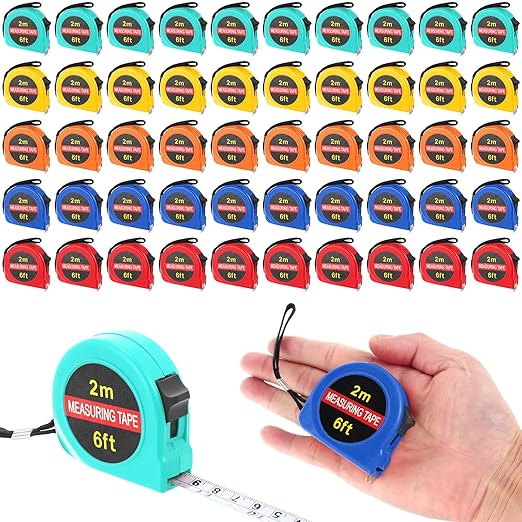 Copkim 50 Pcs 6 FT Mini Tape Measure Retractable Bulk Small Measuring Tape Pocket Size Measurement Tool for Operation Christmas Items Party Favor Gifts Stuffers for Men(Colored)