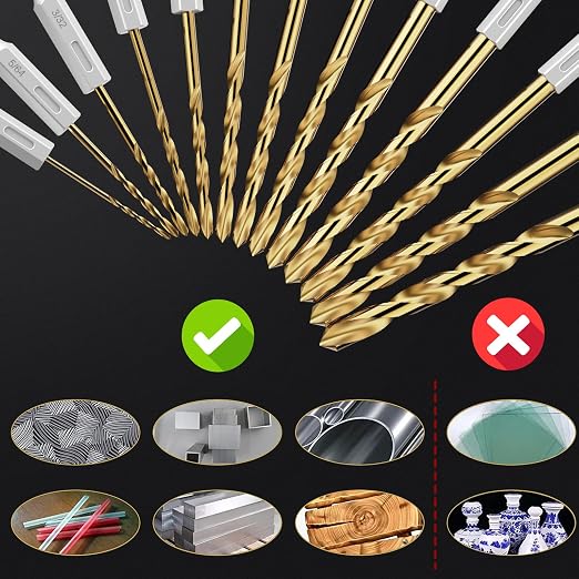 Drill Bit Set, 19Pcs Hex Shank Titanium Twist Drill Bit for Sheet Metal, Wood, Plastic, Quick Change Design (1/16" - 1/4")
