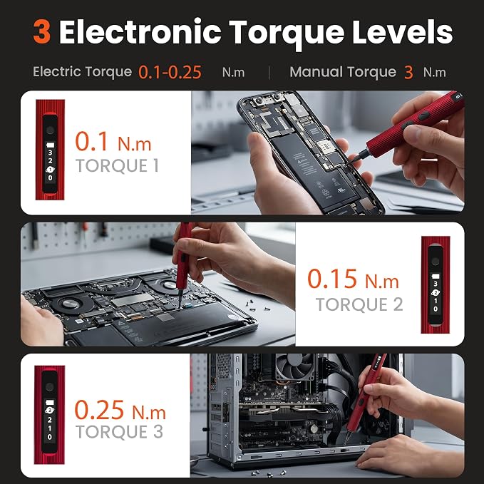 Mini Electric Screwdriver Kit, Electric Screwdriver Cordless, 48 Magnetic Bits, 3 Torque Settings, 52 in 1 Electric Screwdriver Set for Electronics, Camera, rc Cars Repair (Red)