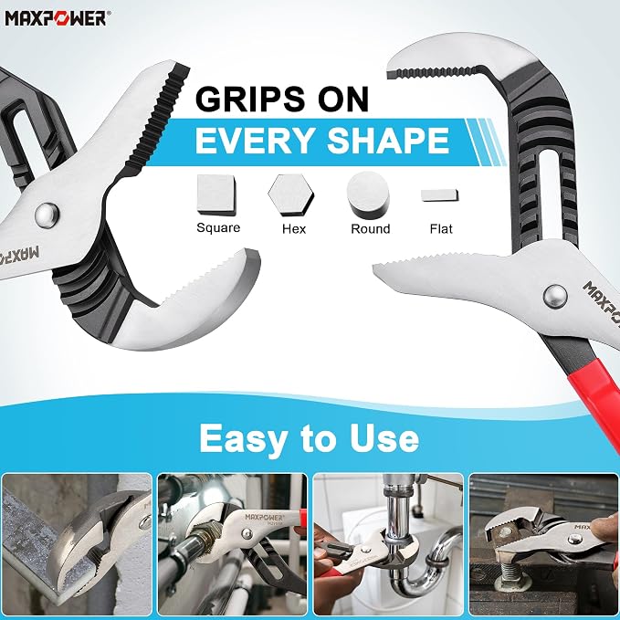 MAXPOWER 16-inch Groove Joint Pliers, 3.34-inch Jaw Opening | Straight Jaw Pump Pliers, 90° Serrated Teeth, Forged Steel