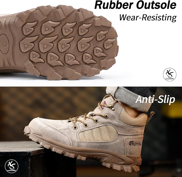 GUSAYEX Steel Toe Boots for Men Puncture Resistant Safety Work Boots with Kevlar Midsole Industrial Lightweight Men's Work & Utility Protective Shoes for Construction Warehouse Factory