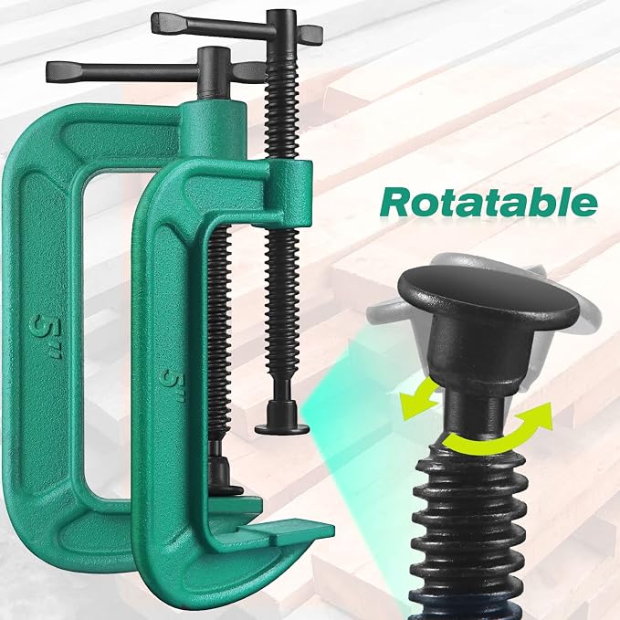 4 Pcs C Clamp Set 5 Inch Heavy Duty G-Clamps Automotive and Wood Working Clamps with Jaw Opening Sliding for DIY Carpentry Woodworking Welding and Building(5 Inch, Green)