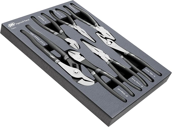 Ingersoll Rand 7 Piece Master Pliers Set with EVA Storage Tray, Chrome Moly Steel, Precision Machined Jaws, Includes Diagonal, Long Nose, Linesman, Slip Joint & Groove Joint Pliers – 752013