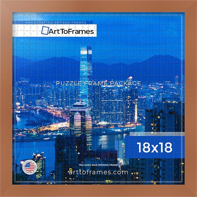 ArtToFrames Puzzle Frame for Buffalo Games 300 Piece Jigsaw Puzzles, 18x18 Inch (46x46 cm), Burnt Umber Engineered Wood with Economy Acrylic, Ready to Hang Puzzle Display
