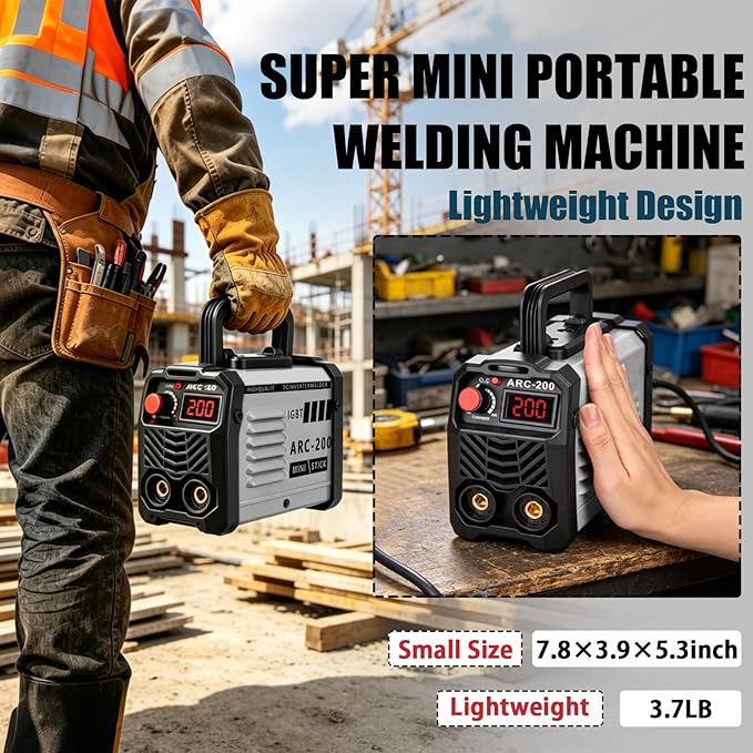 Hpoouo 200Amp 20PCS Rods Stick Welder, Super MINI Portable Welding Machine, IGBT Inverter Welder Machine 110V with Hot Start Arc Force Anti-Stick, for 1/16"-1/8" Rod ARC Welder, Chip Hammers (Gray)