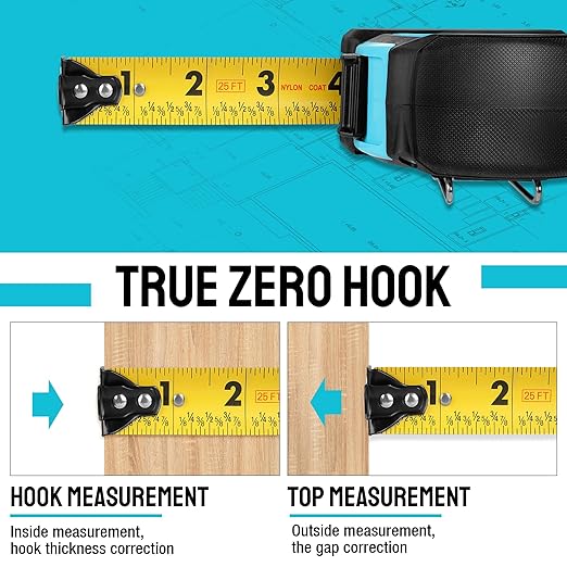 DURATECH Magnetic Tape Measure 25FT with Fractions 1/8, Retractable Measuring Tape, Easy to Read Both Side Measurement Tape, Magnetic Hook and Shock Absorbent Case for Construction, Carpenter