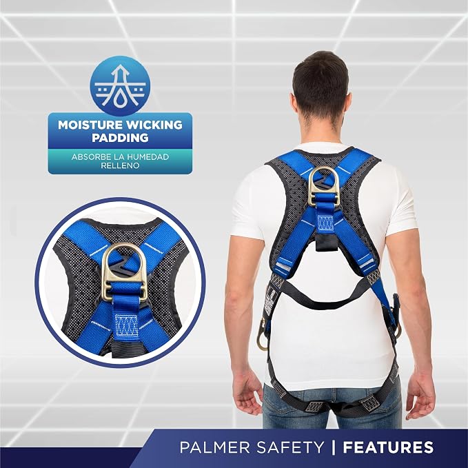 Full Body Harness with 5 Point Adjustment, Dorsal D-ring, Grommet Legs, Two Side D Rings, and Fall Indicators