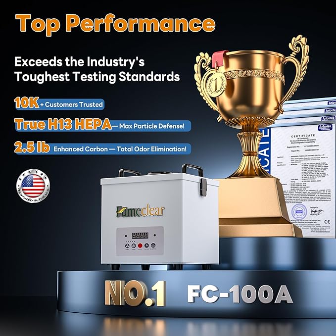 FumeClear Laser Fume Extractor - Powerful 100W Suction 200m³/h, With Remote Digital Display, 3-Stage Filtration System with 12PCS Filters for Laser Welding Smoke Absorption and Desktop Soldering