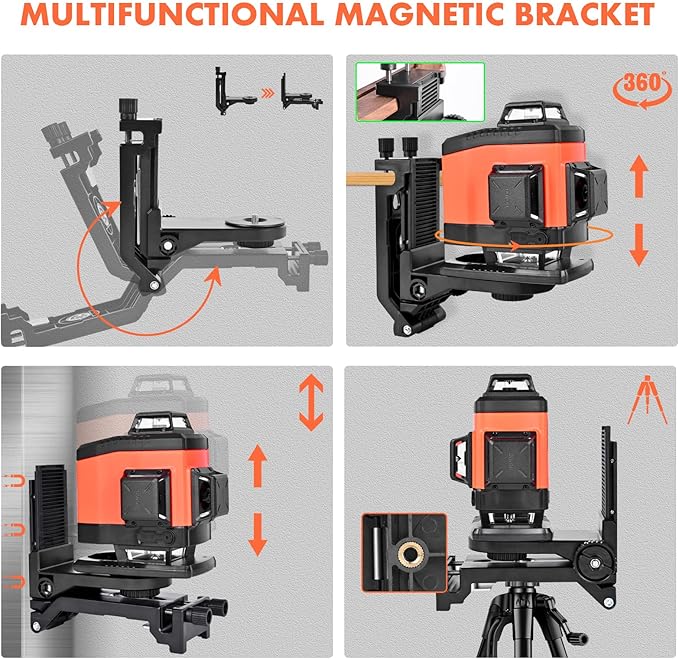 DOVOH 4x360° Laser Level 360 Self Leveling, 16 Line Laser Leveler for Construction Floor Tiling and Ceiling Rechargeable Green Beam 4D Plane Magnetic Bracket Included, K4-360G