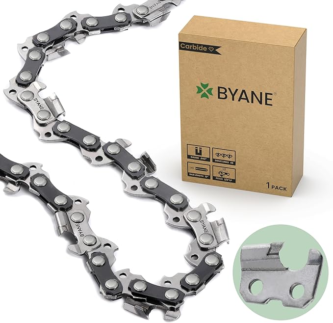 BYANE 12-Inch Carbide Chainsaw Chain 3/8"LP Pitch .043" Gauge 45 DL | Fits DeWalt 20V DCCS620, Milwaukee M18 FUEL, Echo CS-2511T, and EGO AC1200 (Replaces R45)