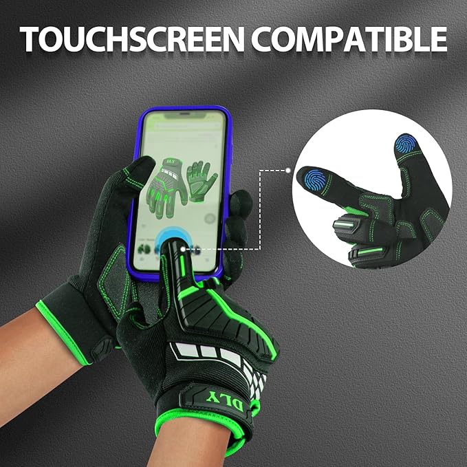 DLY Heavy Duty Work Gloves, Impact Protection Mechanic Gloves, Synthetic Leather Work Gloves, Touchscreen Capable