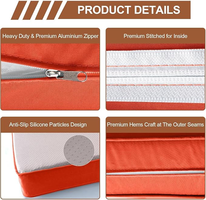 14 Piece Outdoor Patio Cushion Covers Replacement, Waterproof Outdoor Furniture Cushion Covers, Fit 7 Pcs 6 Seater Wicker Rattan Conversation Sofa Set,Orange(Only Cover) 27x27