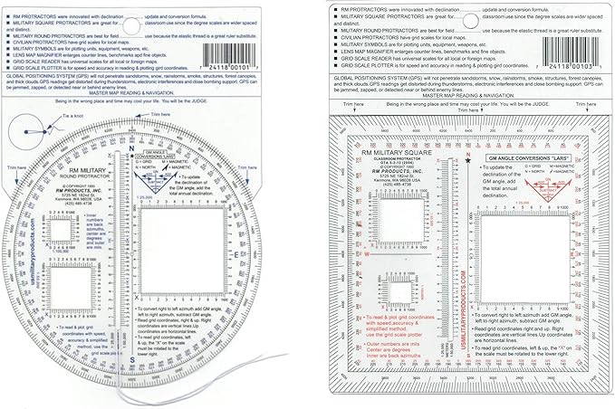 2 Item Bundle - RM Round Military Protractor & RM Square Military Protractor