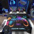 Custom Name Game Consoles Gamer Bedding Set King Bed in a Bag 7 Piece Gamer Gifts,Personalized Gaming Comforter Sets for Boys Space Glow Geometric Kids Comforter Sets Boys,Gamer Room Decor for Boy