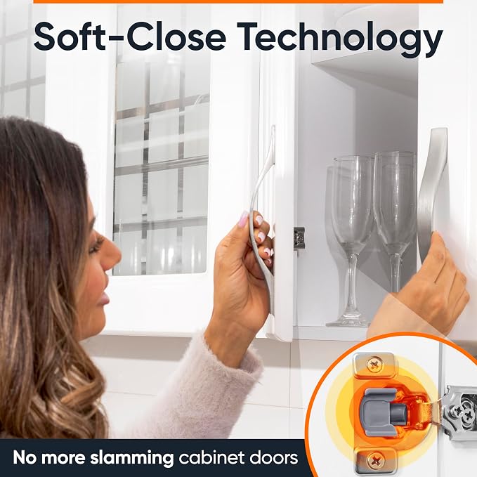 Decobasics 2 Pack Soft Close Cabinet Hinges – 3/4" Overlay for Kitchen Cabinet Doors, Face Frame Concealed Hidden Hinges – Stainless Steel, Self-Closing with 3-Way Adjustment & Slow Close Damper
