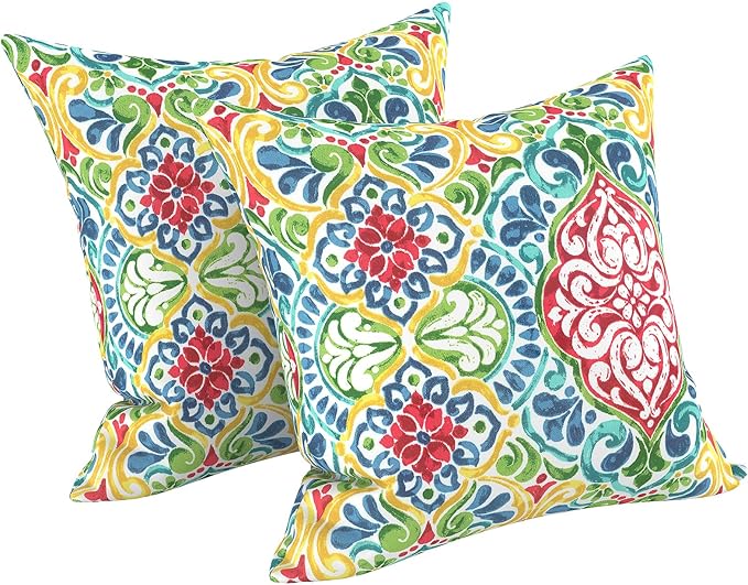 LVTXIII Outdoor Throw Pillows, Decorative Throw Pillows with Inserts, 16"x16" Square Pillows for Bed, Couch, Sofa and Patio Furniture, Set of 2, Damask Red