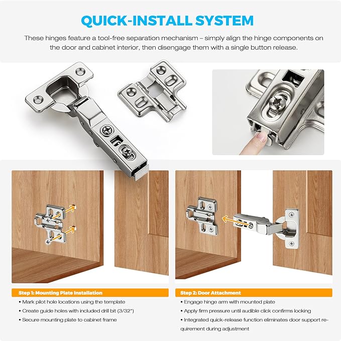 HOME EDIT 30 Pairs 60 Pack European Half Overlay Soft Close Cabinet Hinges Concealed Kitchen Cabinet Hinges Heavy-Duty Frameless Adjustable for Cupboard Hardware
