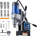 ZELCAN Mag Drill Press with 6 Core Drill Bits, 1550W Magnetic Drill with 2" Boring Dia Reverse Drilling, 2922lbf Portable Electric Magnet Drill with Stepless Speed for Metal Surface Industrial Home