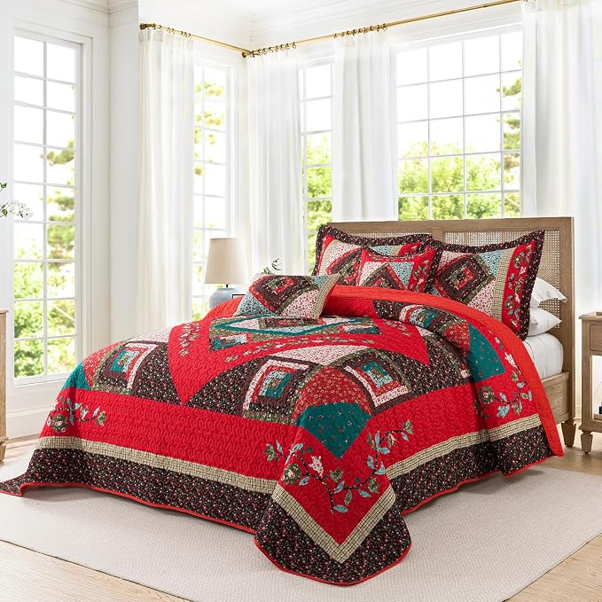 BEDIFANY California King Size Quilt Set - Cotton Bedspreads Oversized King for Bed - Lightweight Farmhouse King Quilt Bedding Sets for All Seasons, 3 Pieces
